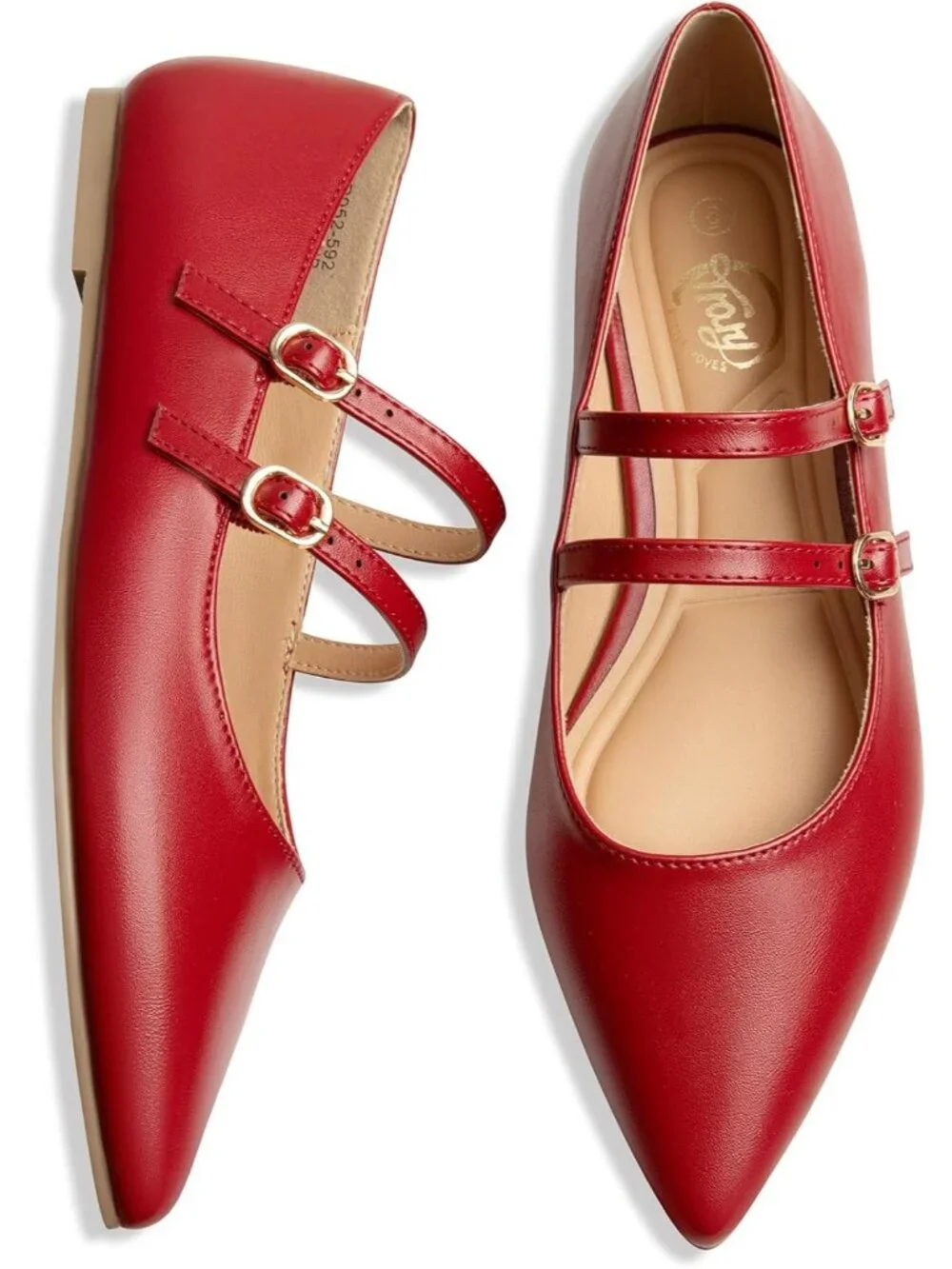 Women's Red Mary Jane Shoes Women Closed Pointed Toe Ballet Flats Comfortable